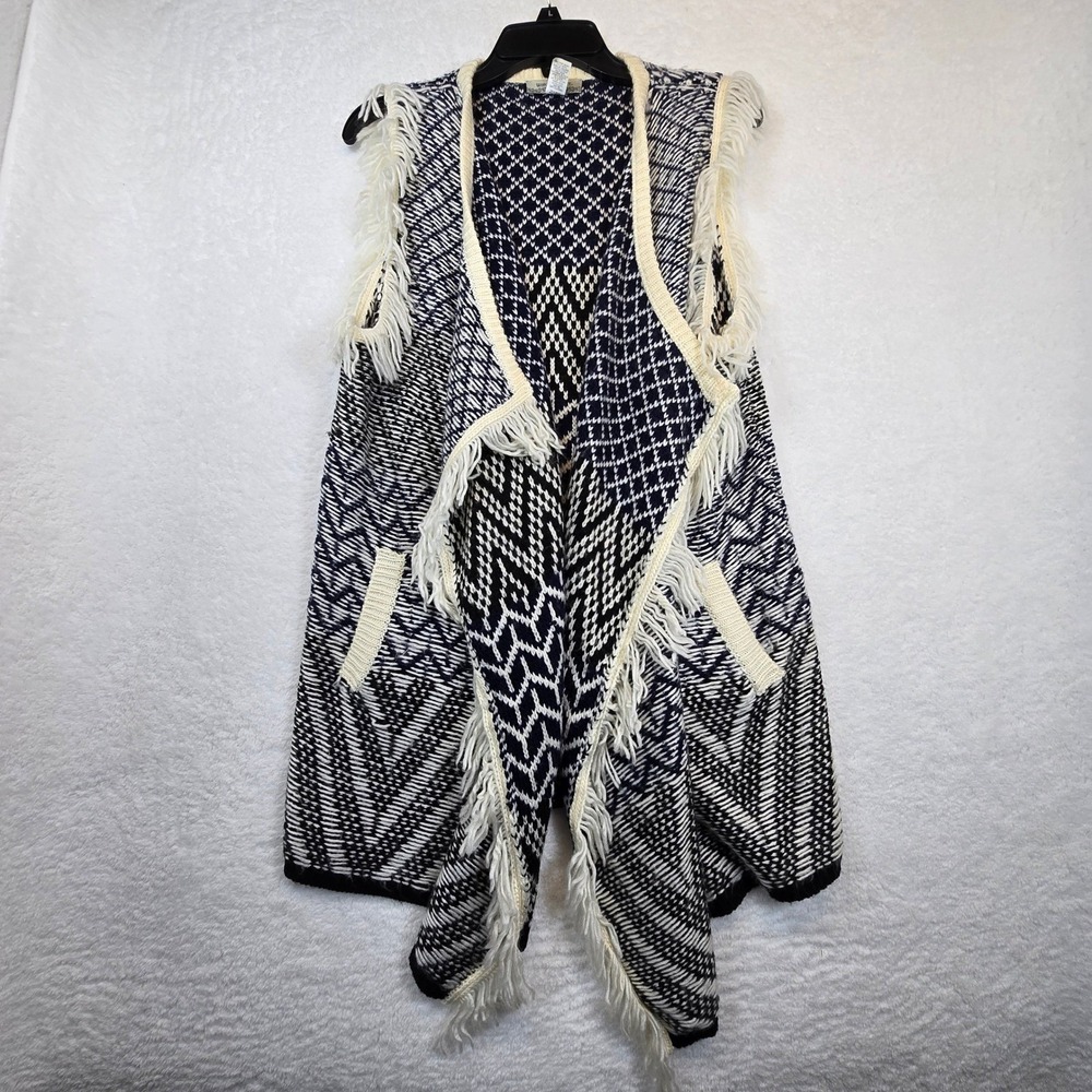 World Market‎ Fringe Sweater Vest Aztec Boho Southwestern Festival Indie Duster